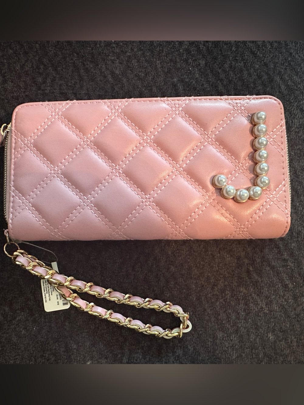 Quilted Pink Wristlet Wallet with Pearl J Accent